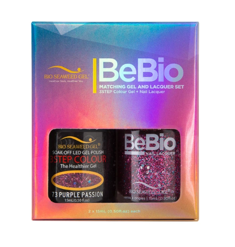 Bio Seaweed Bebio Duo 73 Purple Passion Premium 3STEP Colour Gel Polish and Matching Lacquer Set