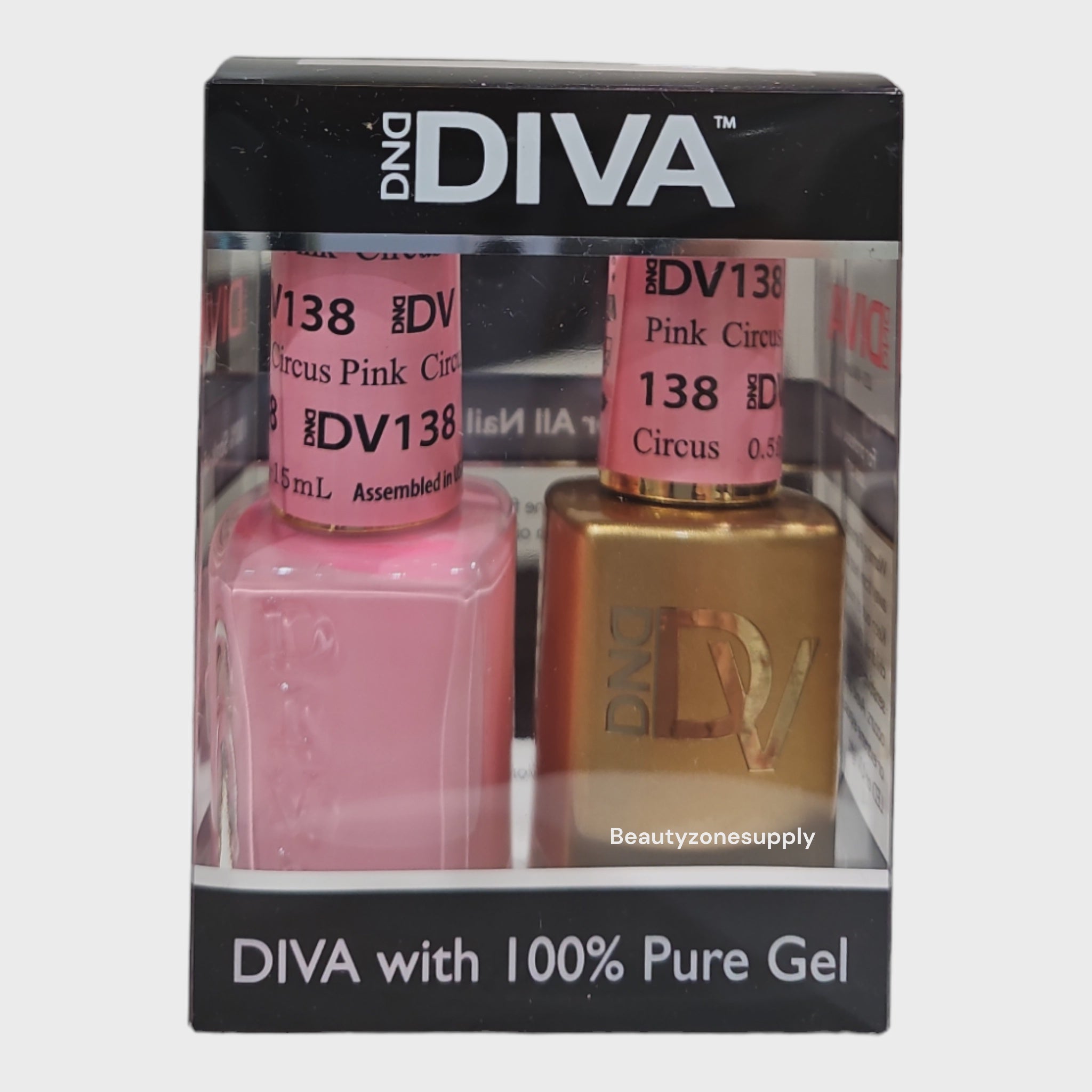 DND Diva Duo Gel Nail Polish and Lacquer Set - Shade 138 Circus Pink