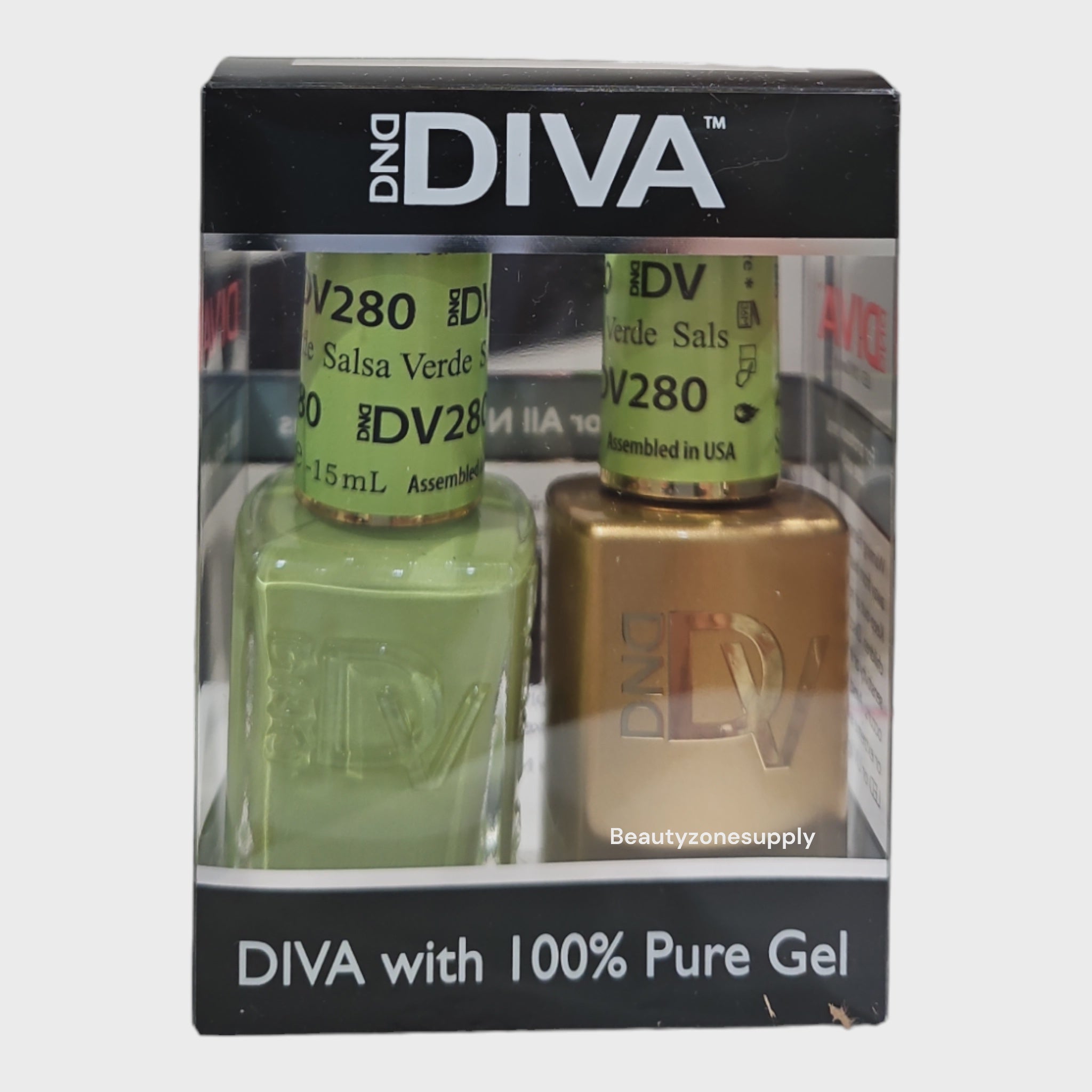 DND Diva Duo Gel & Lacquer 280 - Vibrant Salsa Verde Nail Polish