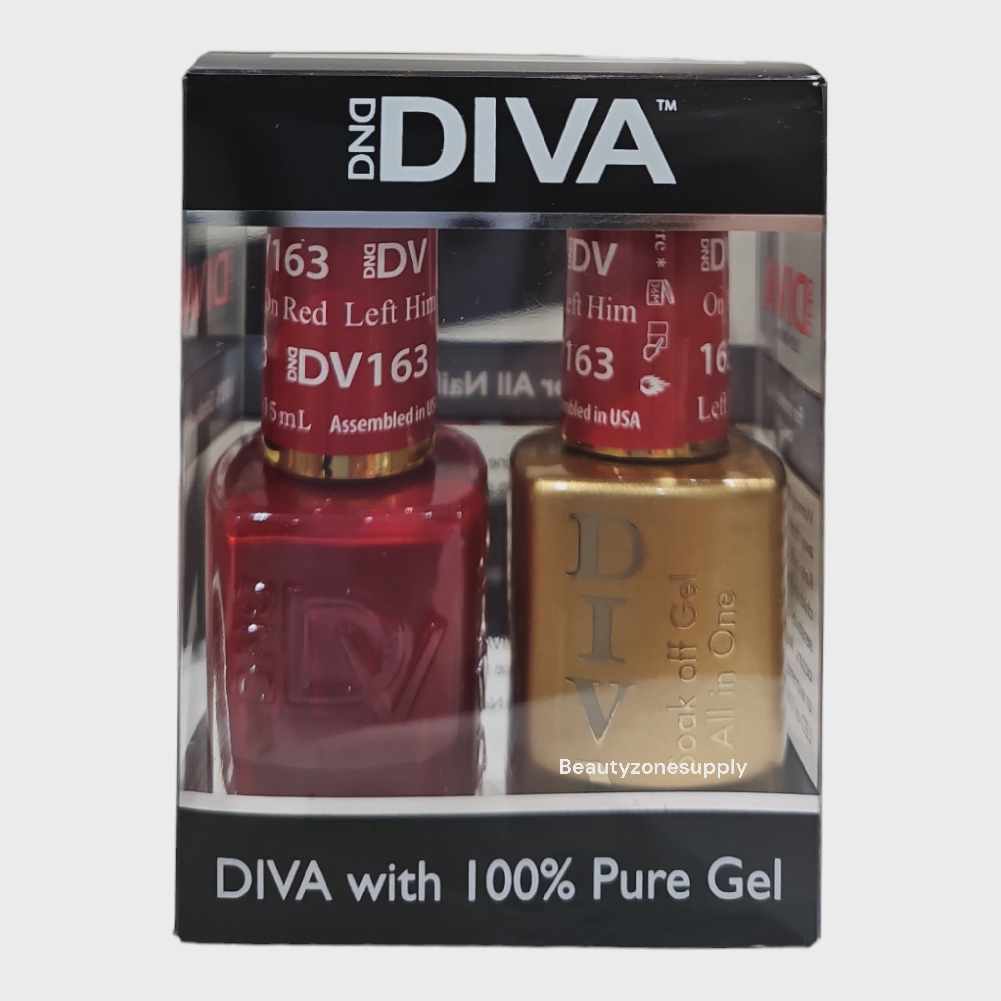DND Diva Duo Gel Nail Polish and Lacquer Set 163 - 'Left Him On Red' Shade