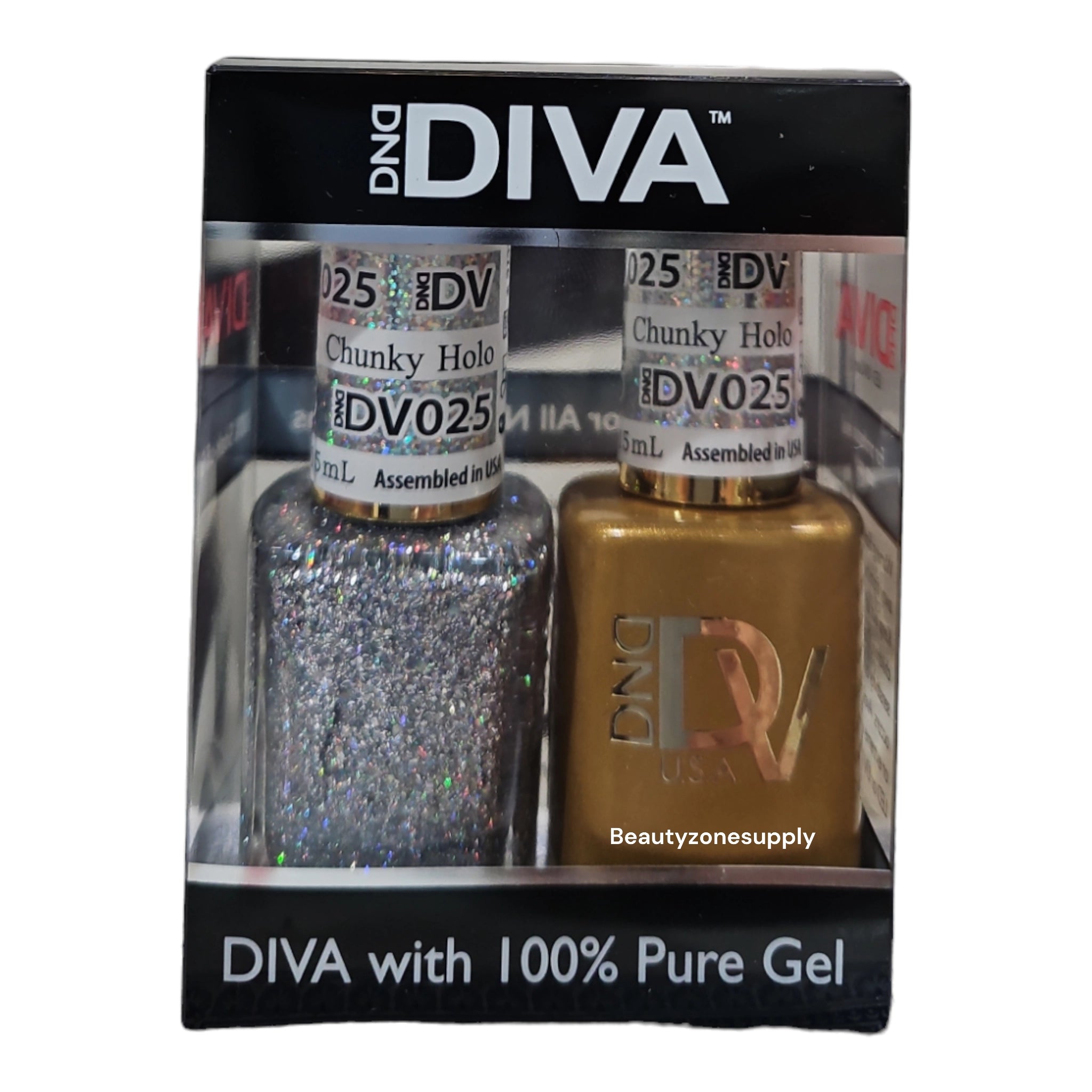 DND Diva Duo Gel Nail Polish and Lacquer Set 025 Chunky Holo Design