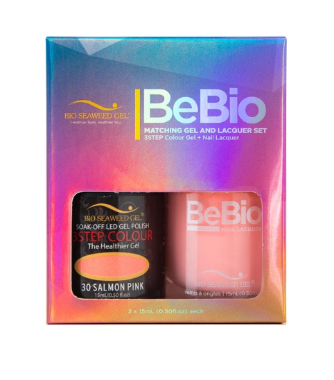 Bio Seaweed Bebio Duo 30 Salmon Pink 3STEP Colour Gel Polish and Matching Lacquer Set
