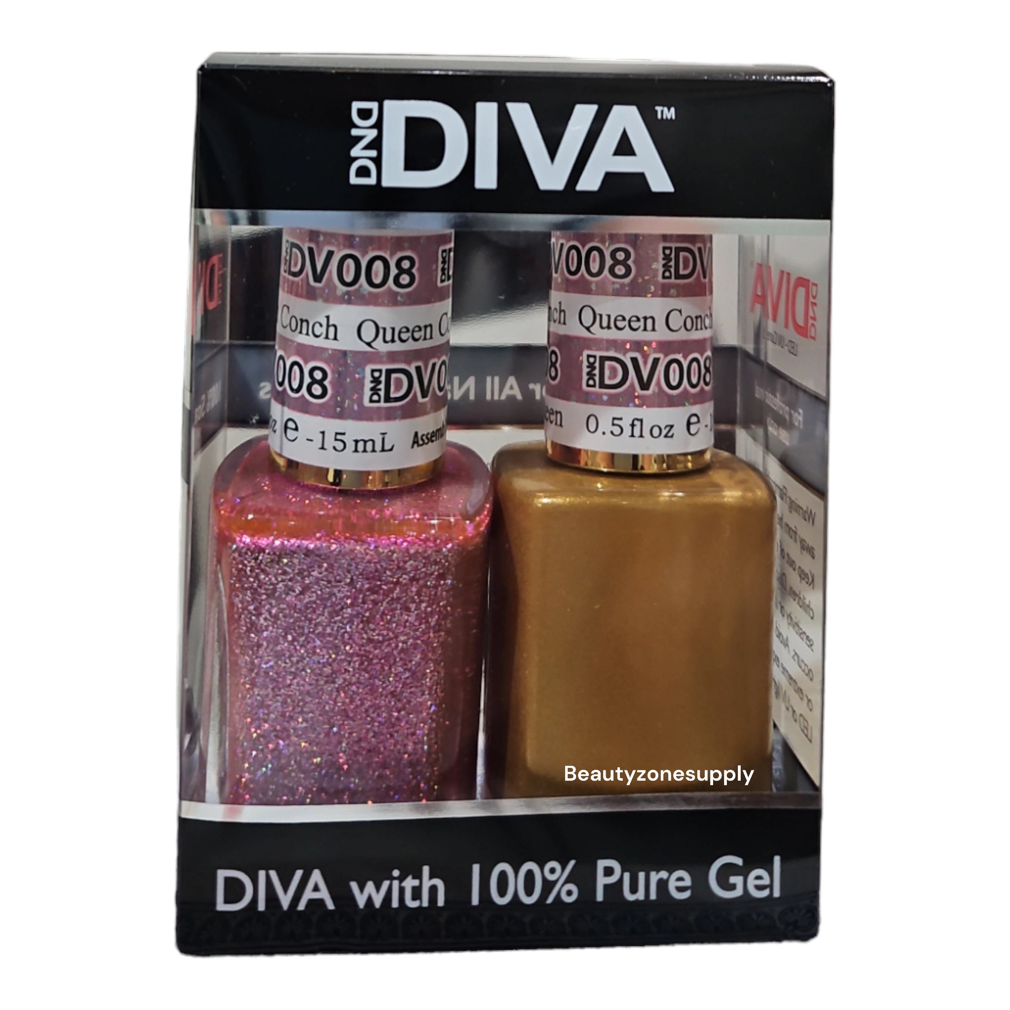 DND Diva Duo Professional Gel Nail Polish and Lacquer Set - Shade 008 Queen Conch