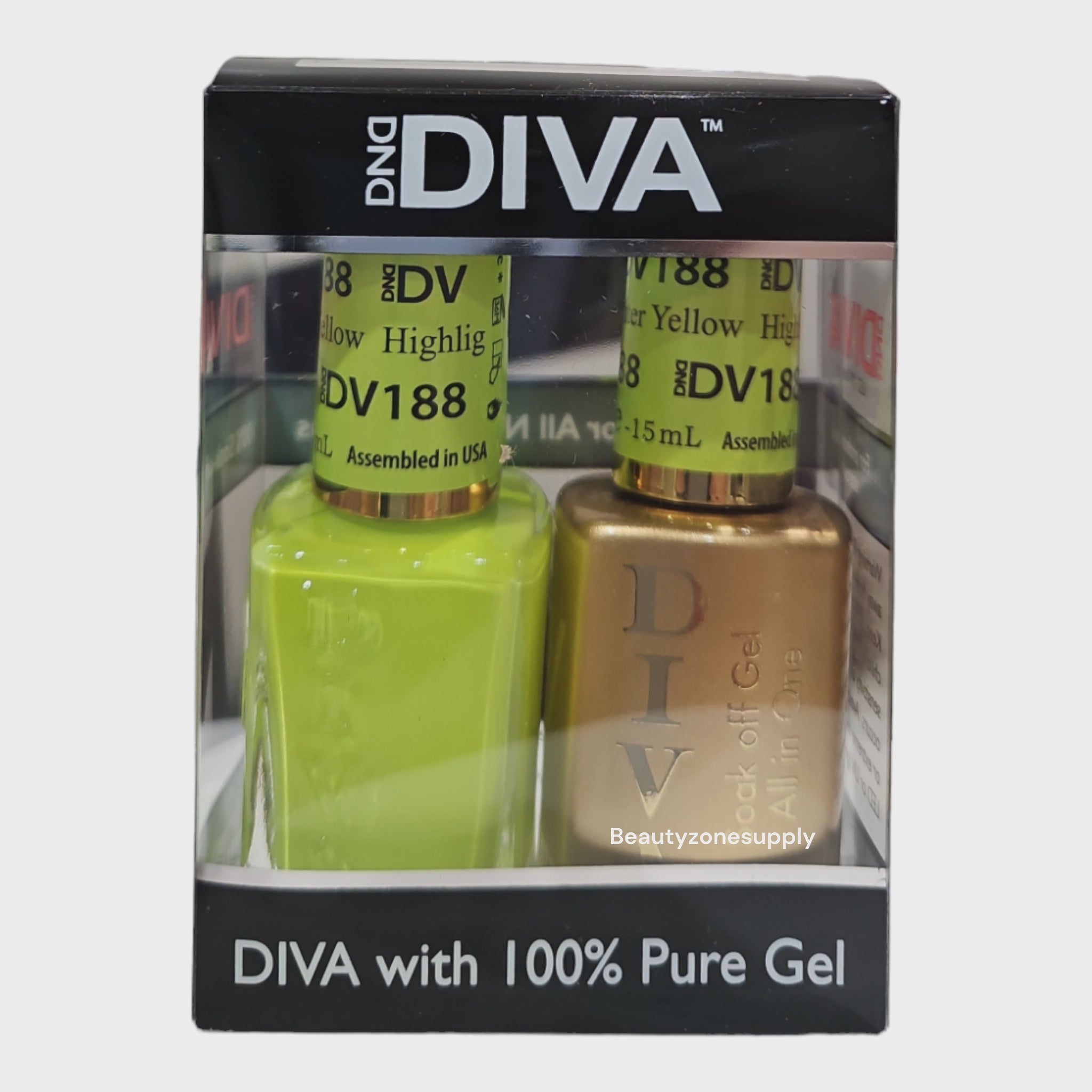 DND Diva Duo Professional Gel Nail Polish and Lacquer Set in Highlighter Yellow Shade