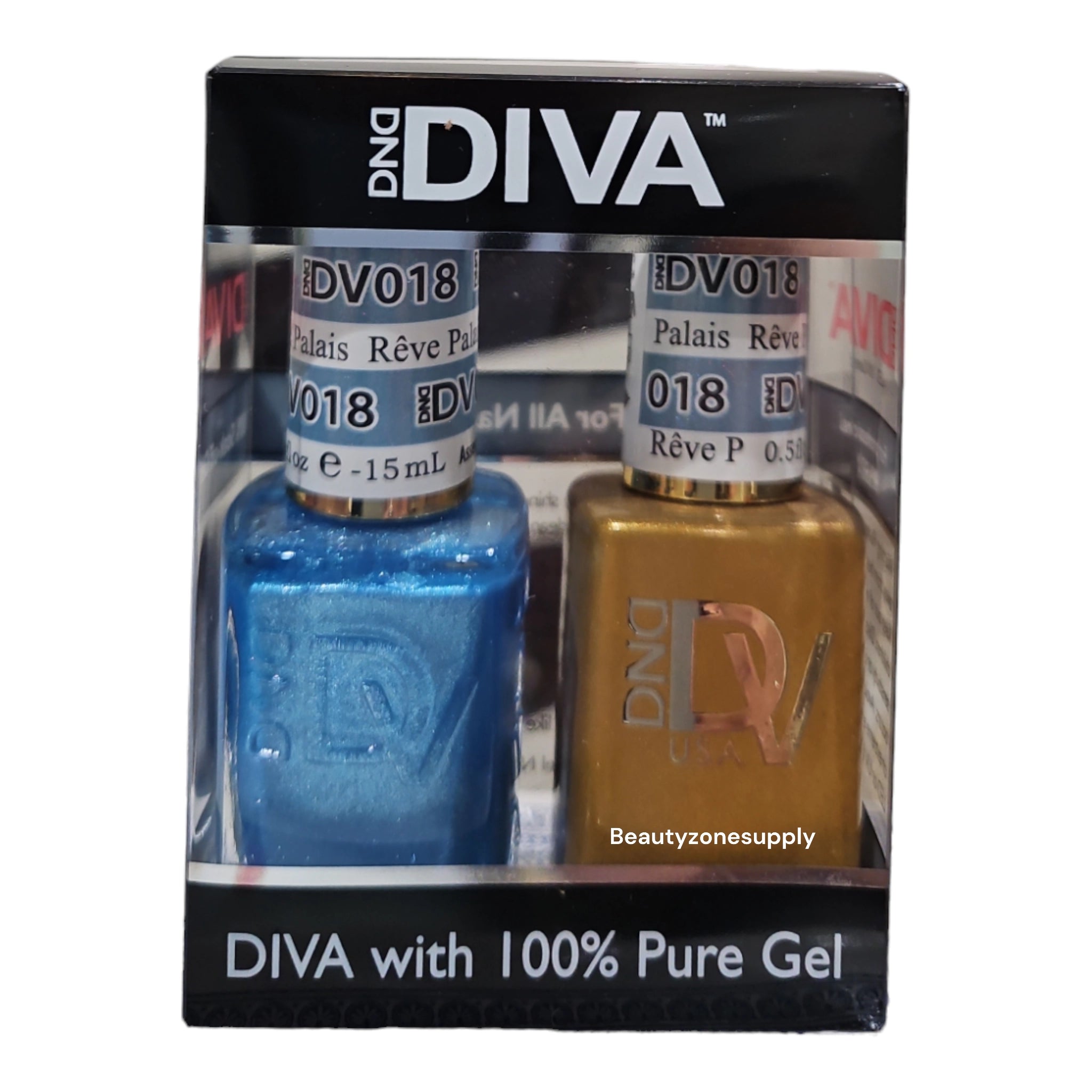 DND Diva Duo Professional Gel Nail Polish and Lacquer Set - Reve Palais, Shade 018