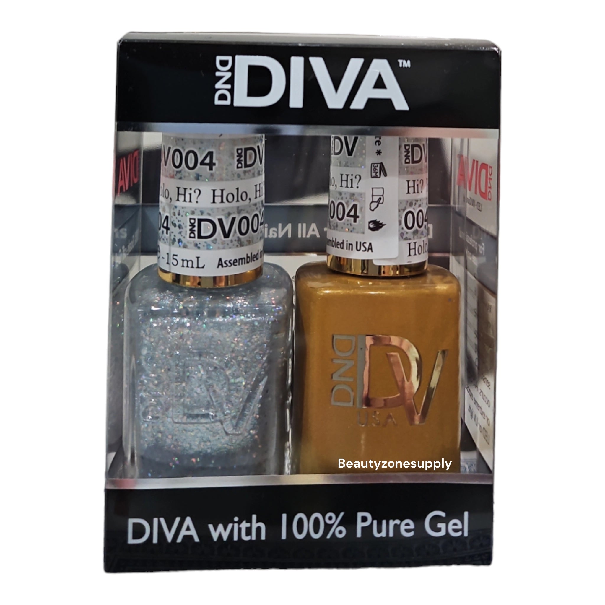 DND Diva Duo Professional Gel Nail Polish & Lacquer Set 004 Holo, High - Shine