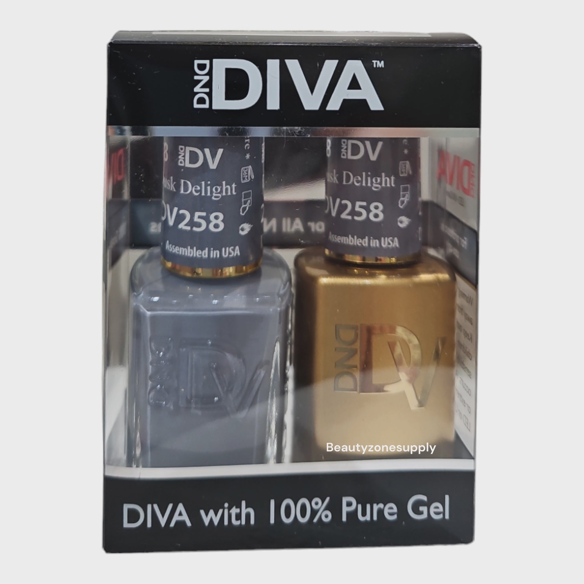 DND Diva Duo Professional Gel Nail Polish and Lacquer Set 258 - Dark Delight Shade