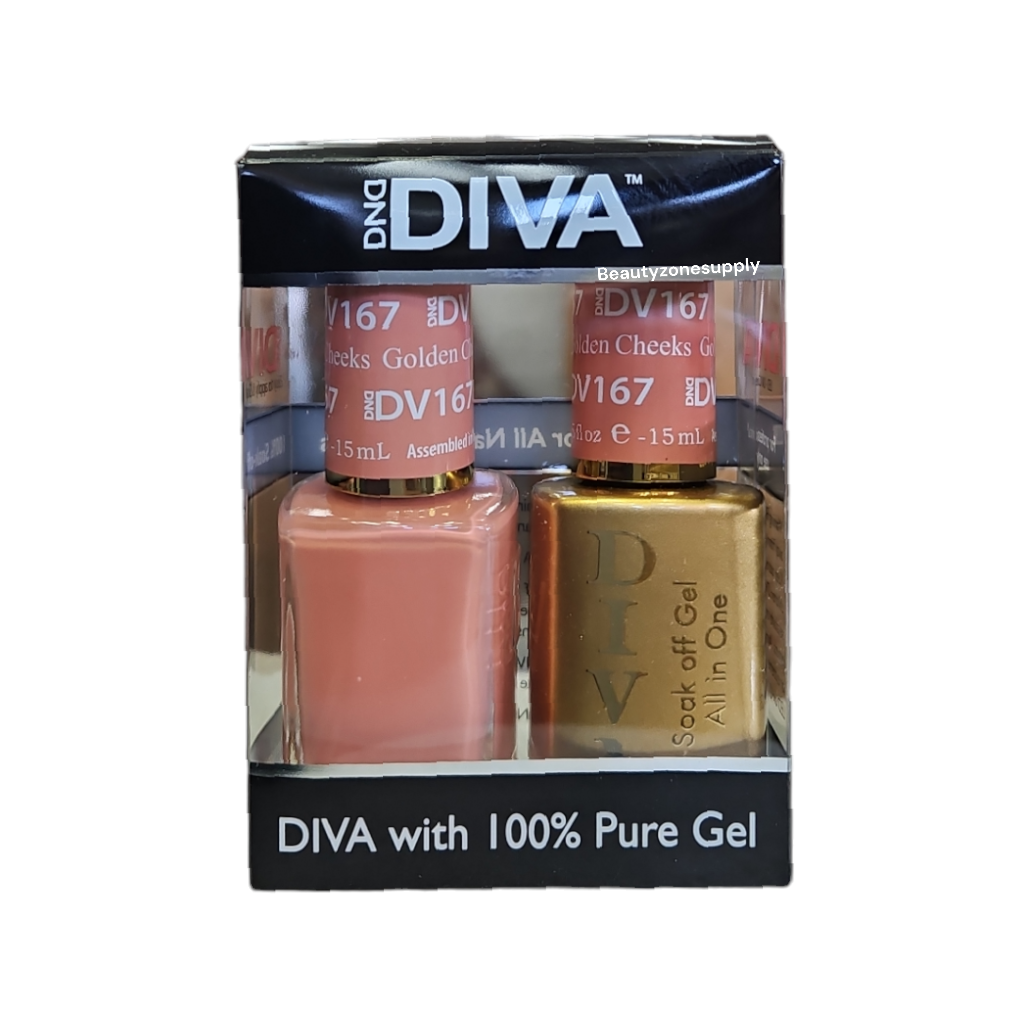 DND Diva Duo Professional Gel Nail Polish and Lacquer Set 167 Golden Cheeks
