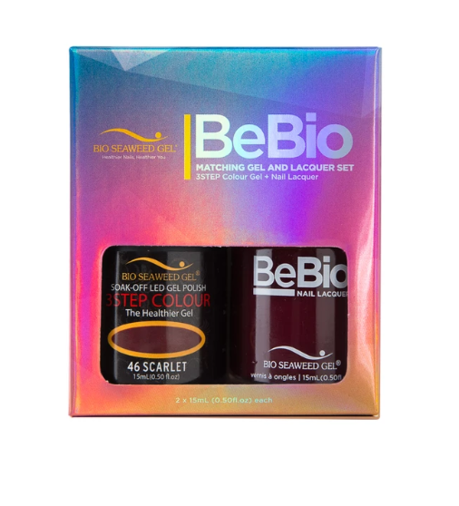 Bio Seaweed Bebio Duo 46 Scarlet - Premium 3STEP Colour Gel Polish and Matching Lacquer Set