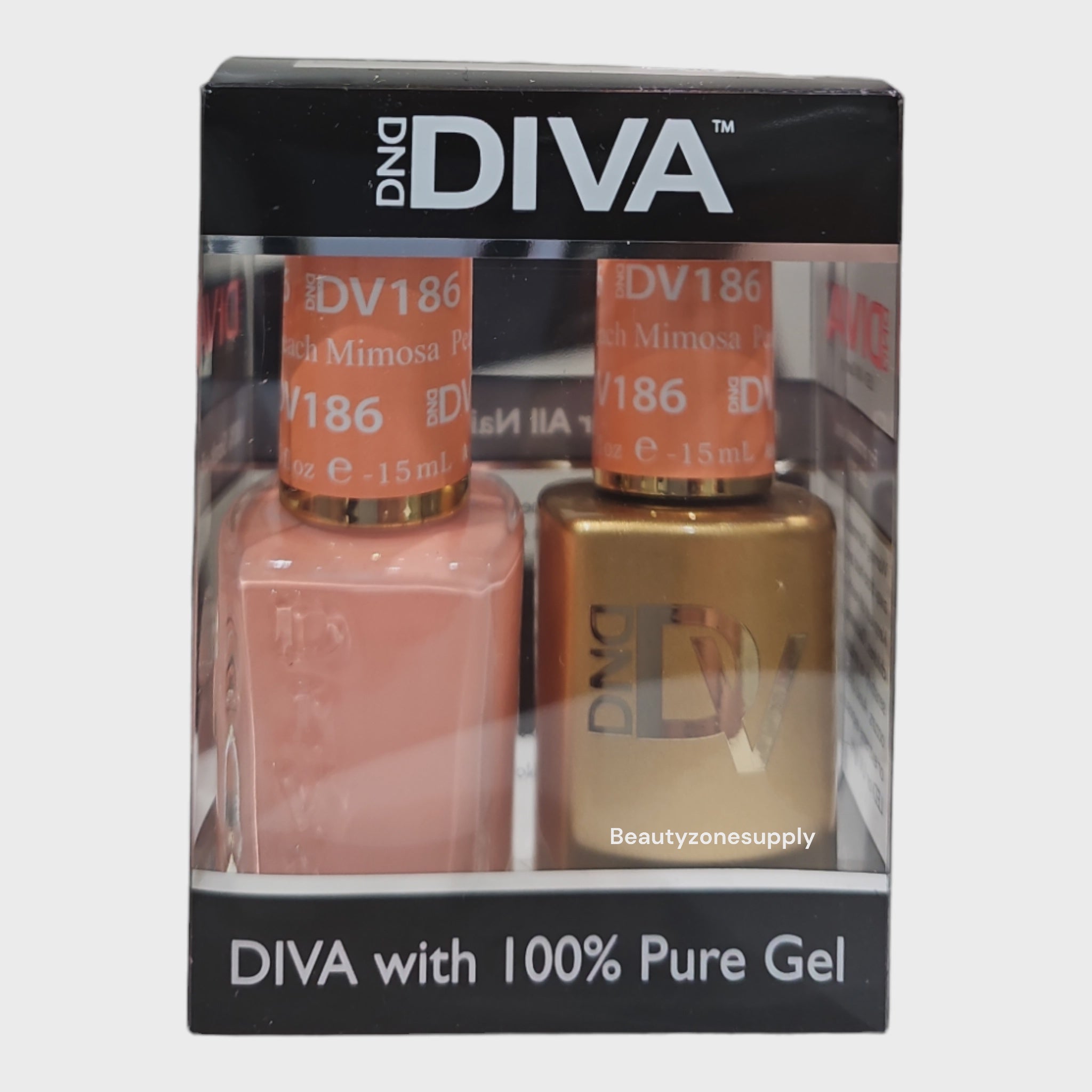 DND Diva Duo Professional Gel Nail Polish and Lacquer Set 186 - Peach Mimosa Shade