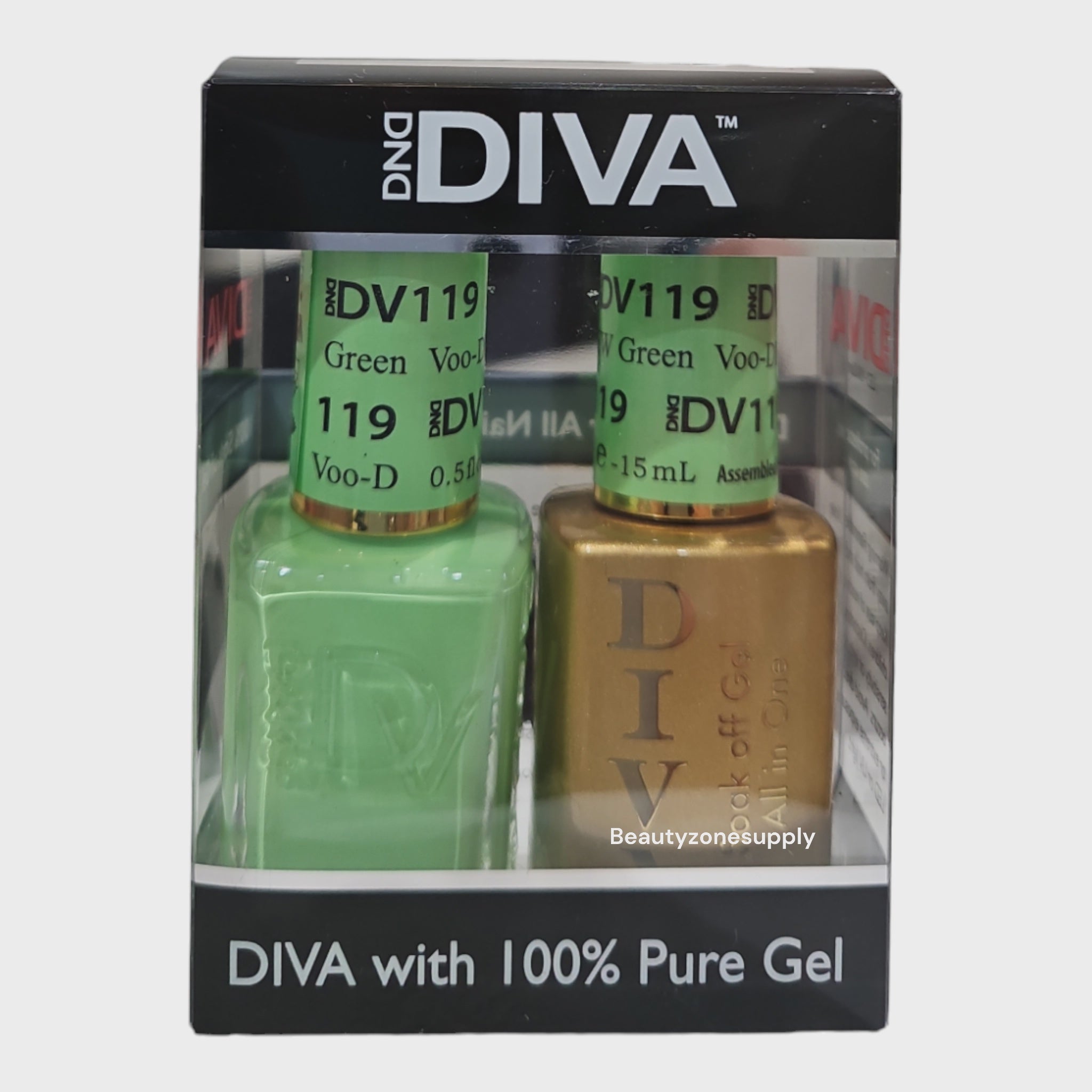 DND Diva Duo Gel Nail Polish and Lacquer Set - Shade 119 Voo - Dew Green