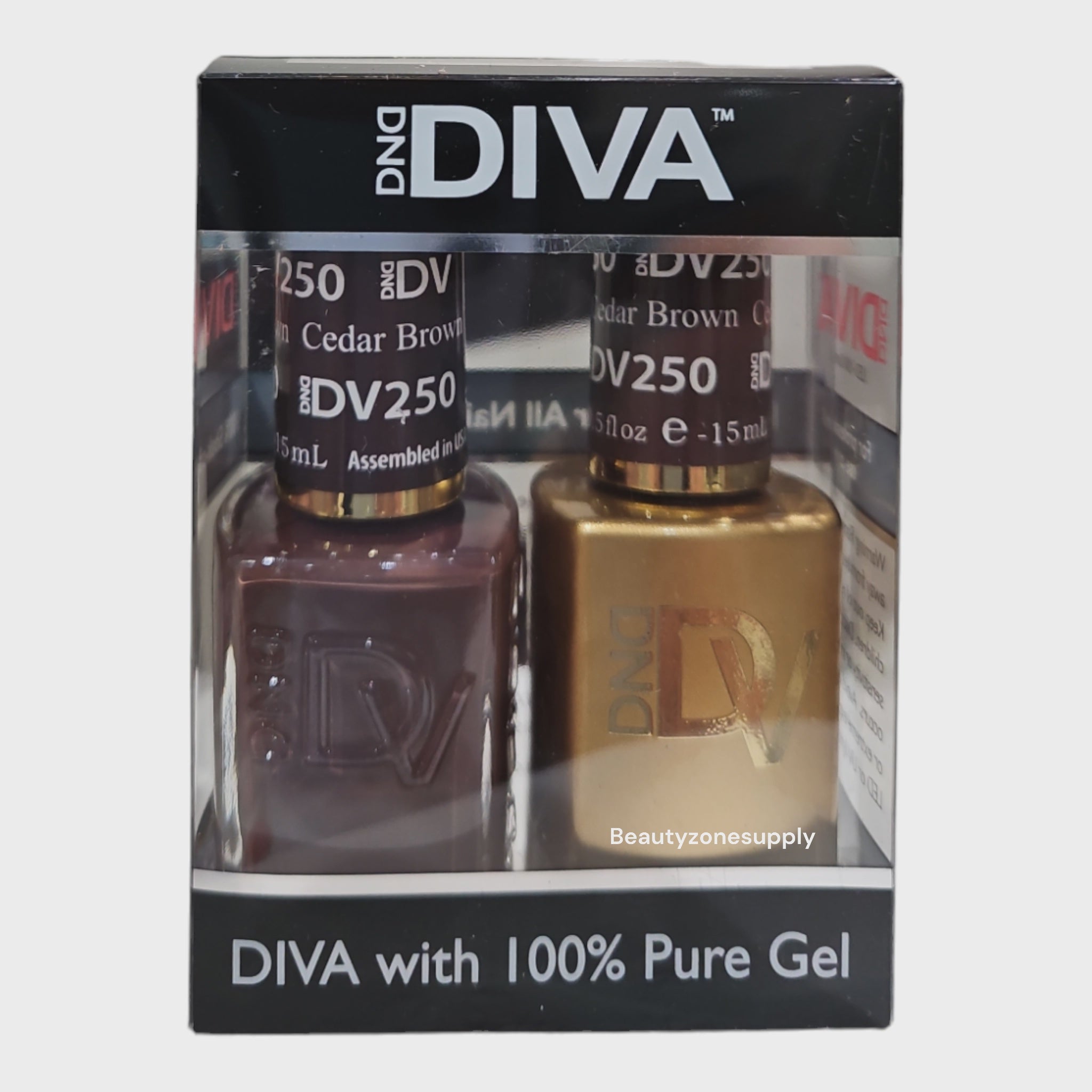DND Diva Professional Gel Nail Polish and Lacquer Set in Cedar Brown - Color Chart #7, Assembled in USA