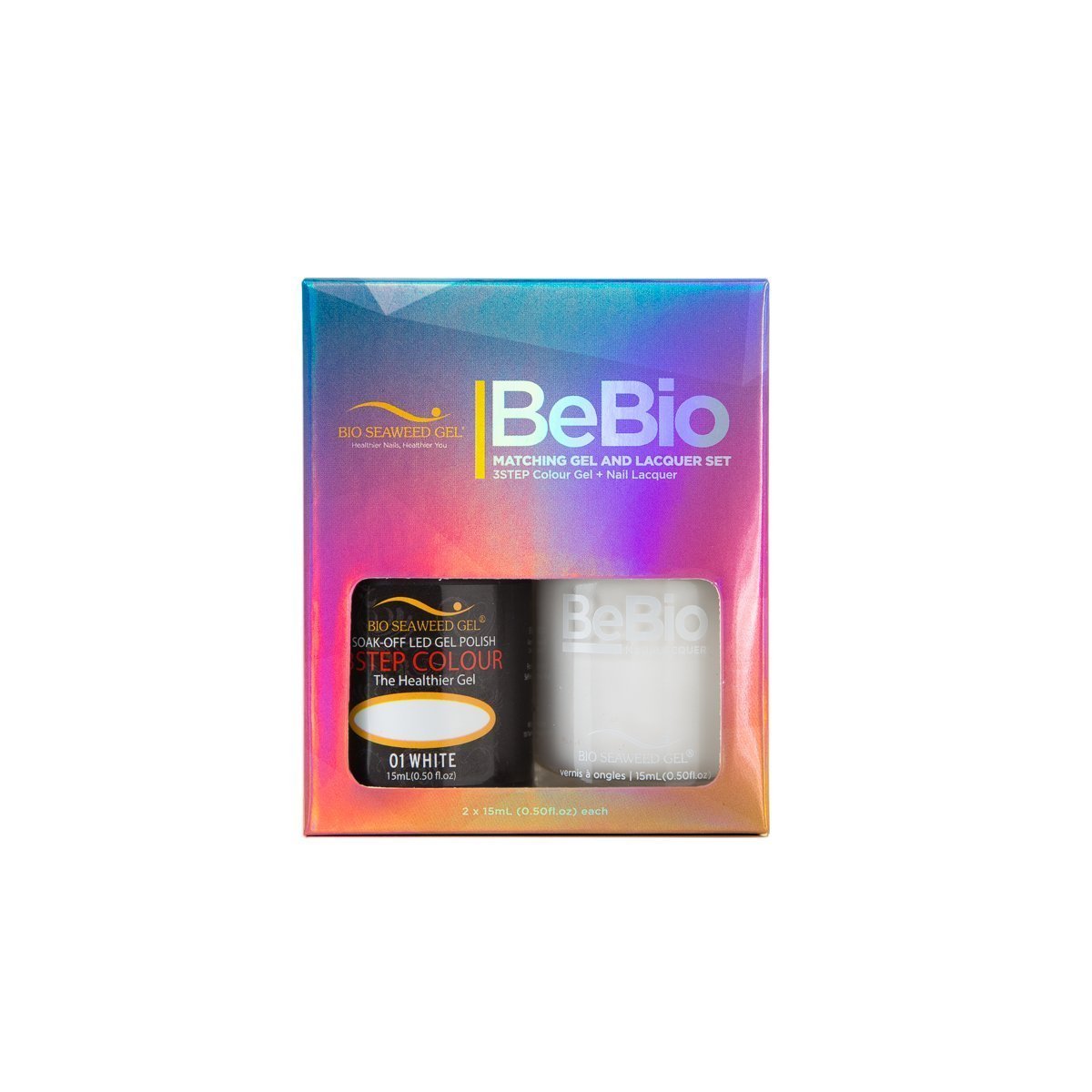 Bio Seaweed Bebio Duo 01 White - Professional 3STEP Colour Gel Polish and Matching Nail Lacquer Set