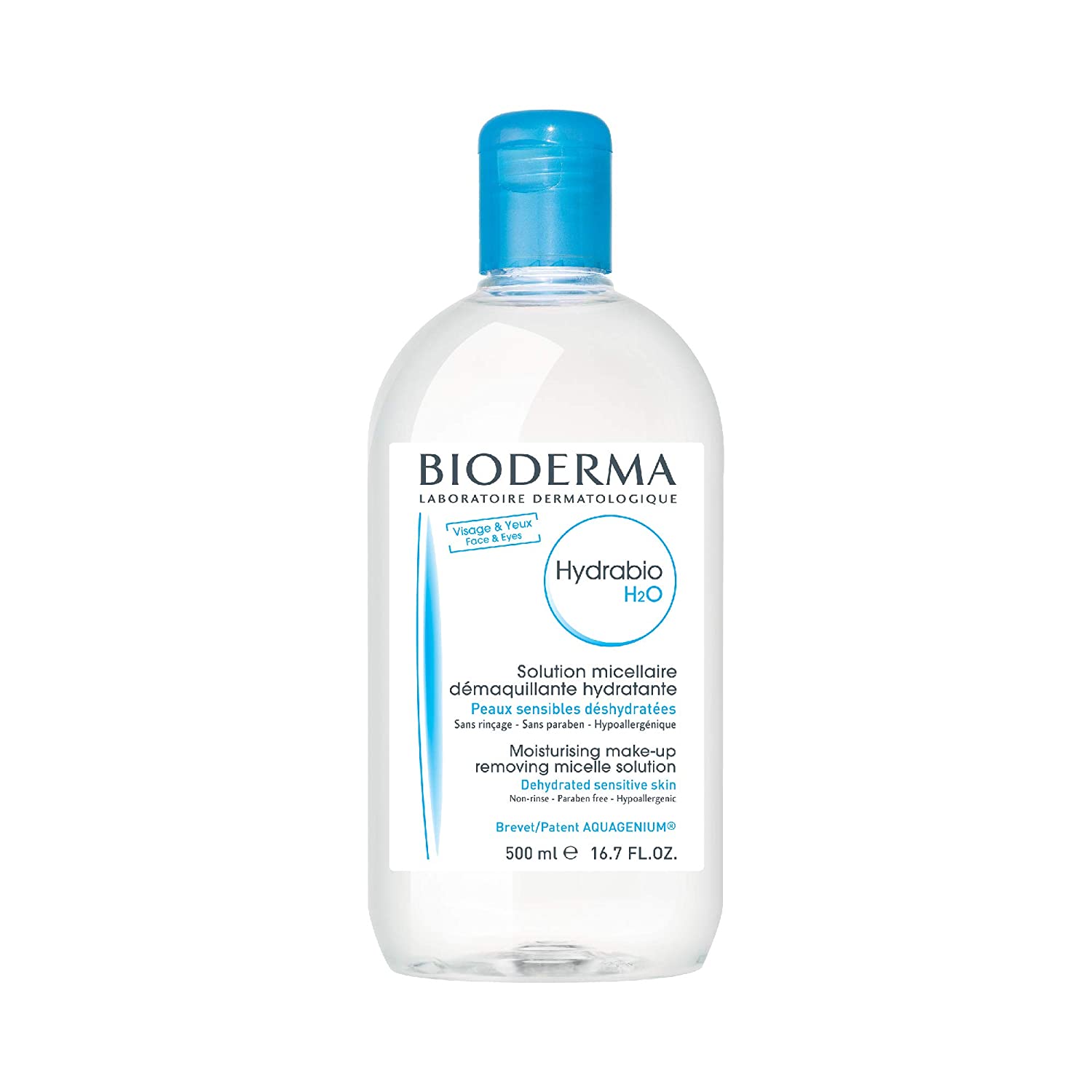 Bioderma Hydrabio H2O Micellar Water - A Moisturizing Makeup Removing Solution for Dehydrated Skin, 16.7 oz (500ml)