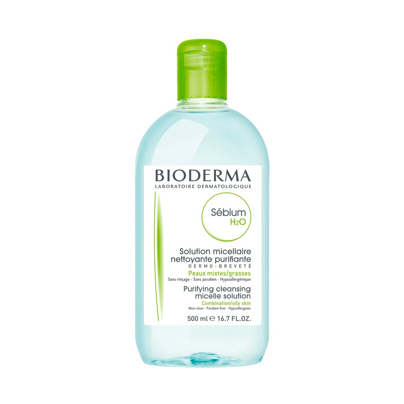 Bioderma Sebium H2O Micellar Water - A Premium Makeup Remover for Combination to Oily Skin, 16.7 fl oz (500 ml)