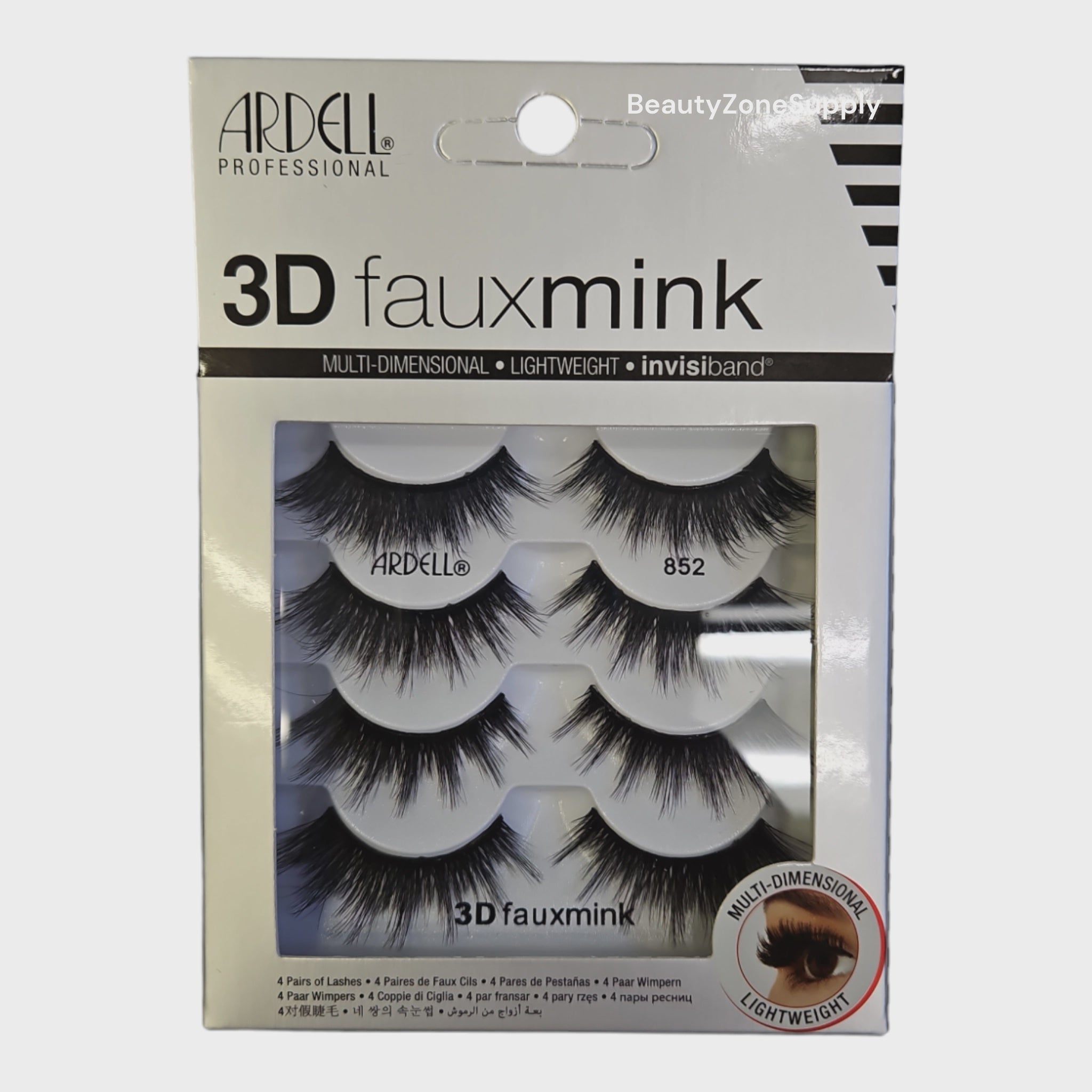 Ardell 3D Artificial Mink Strip Lashes Multipacks 852, 4-Pack Set #37198