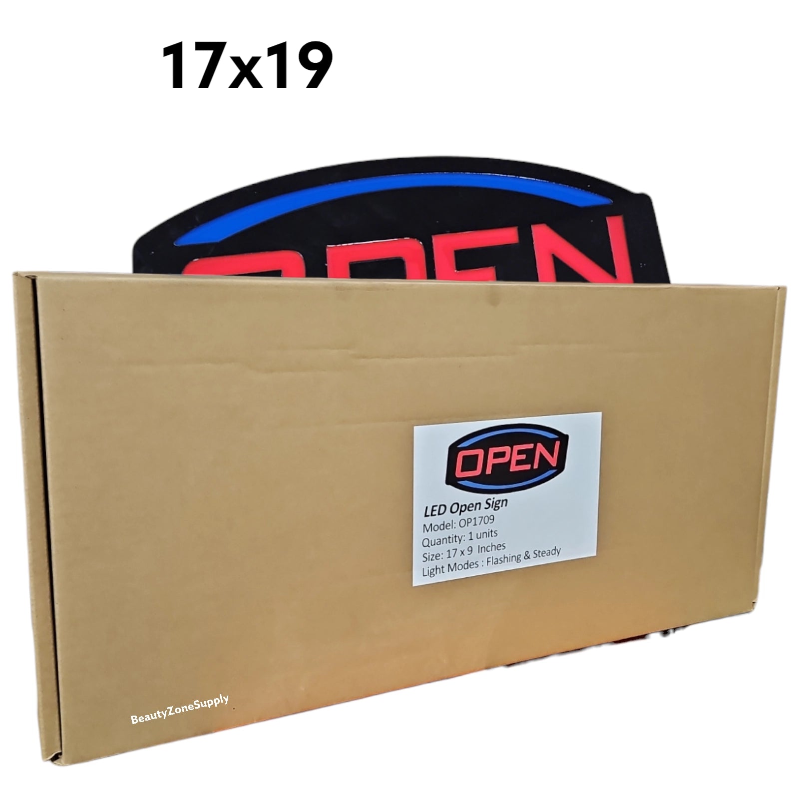 17x9 in LED Business Open Sign OP1709 with Blue & Red Flashing and Steady Lights