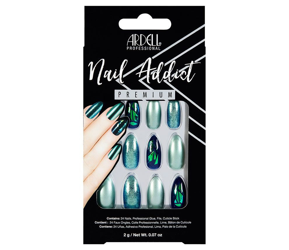Ardell Premium Press - on Nail Art for Nail Addicts: Green Glitter Chrome Style #75887