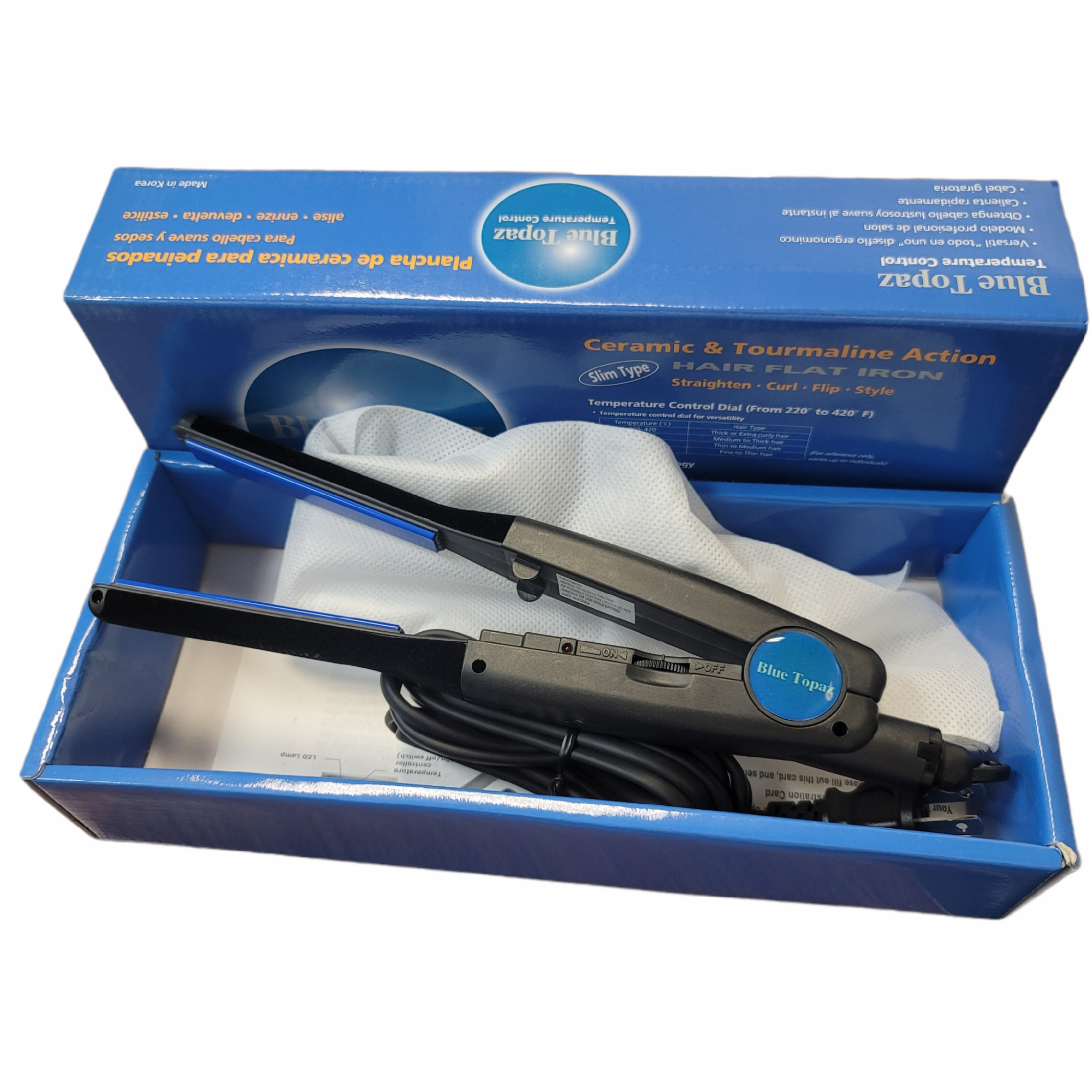 1/2 Inch Slim Blue Topaz Ceramic Tourmaline Hair Flat Iron