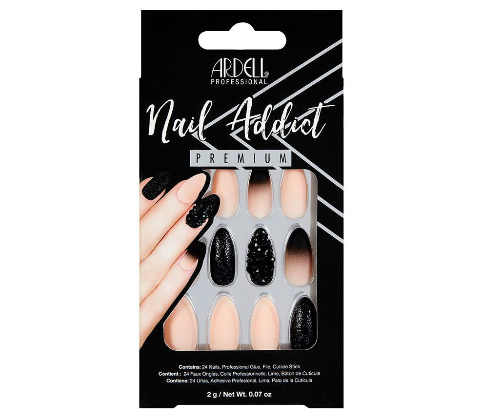 Ardell Premium Press - on Nails for Nail Addicts: Black Studded and Pink Ombre Design #75886