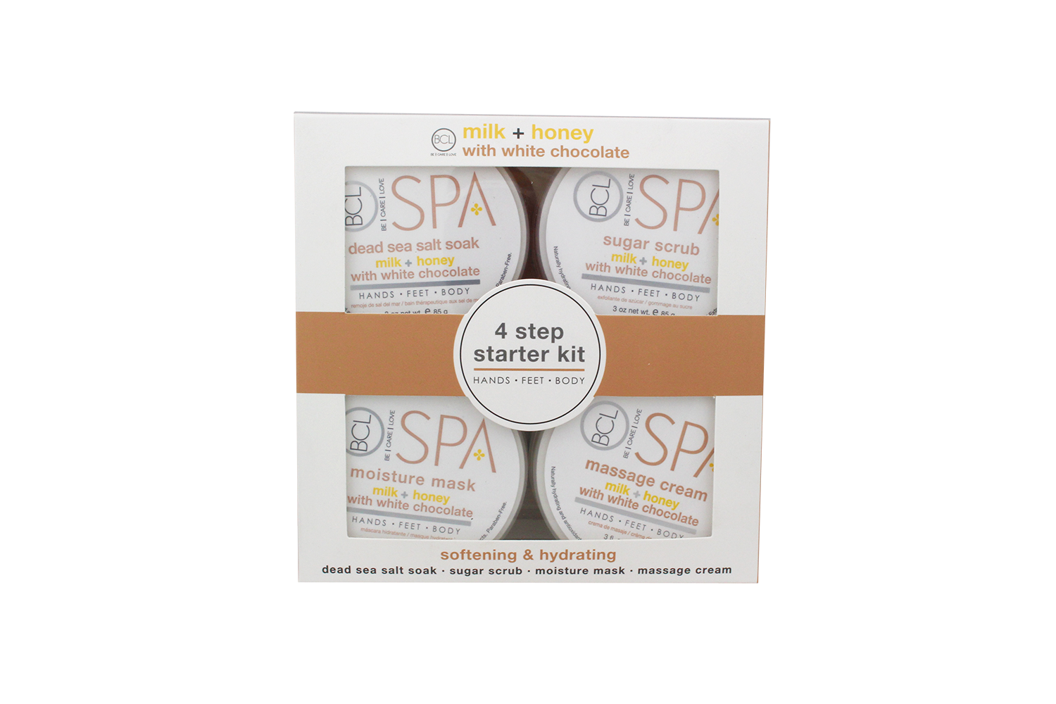 BCL SPA Premium Milk and Honey with White Chocolate Four-Step Starter Kit for Manicure, Pedicure and Body Treatment