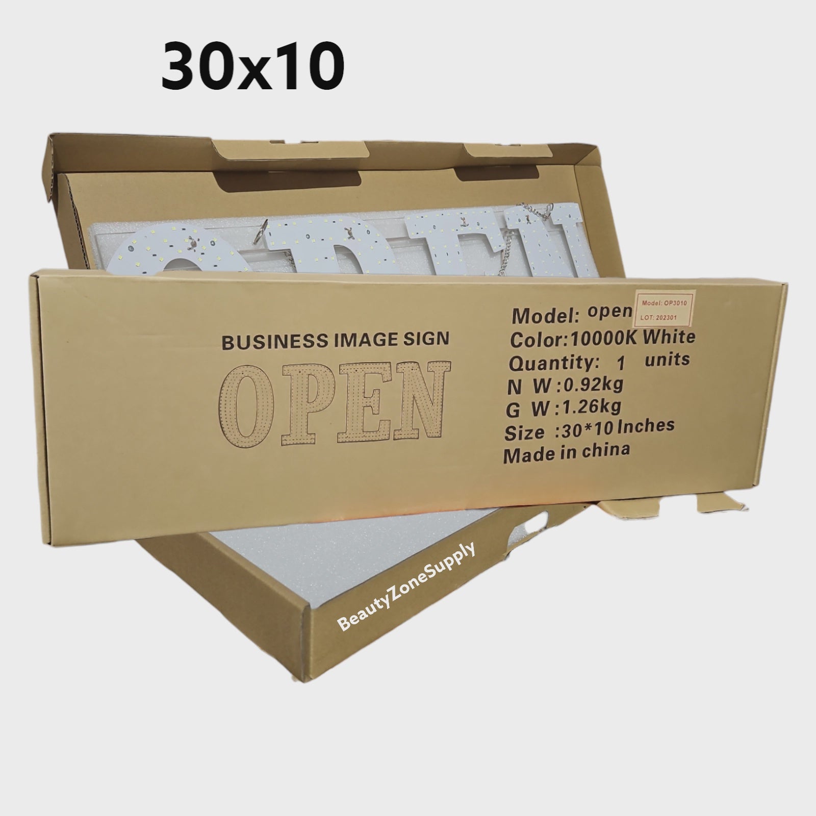 30x10 inches Commercial LED Open Business Sign - Model OP3010