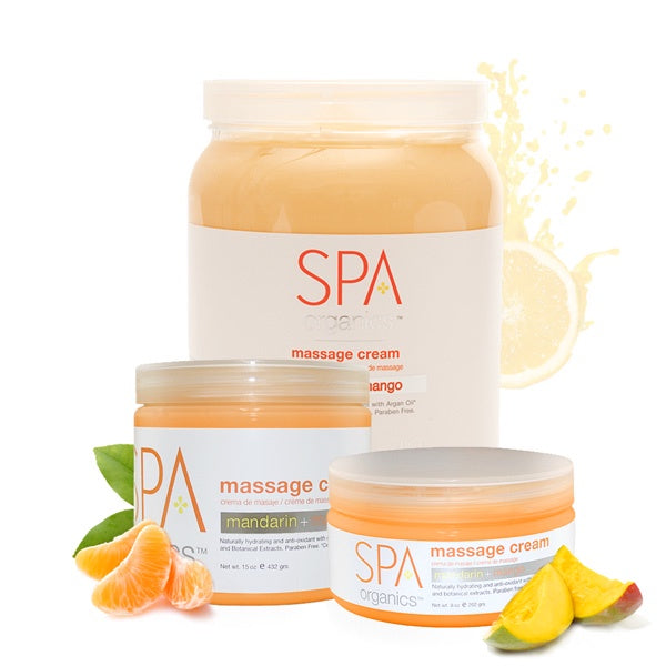 BCL SPA Premium Mandarin and Mango Scented Massage Cream in a 128oz Gallon Container