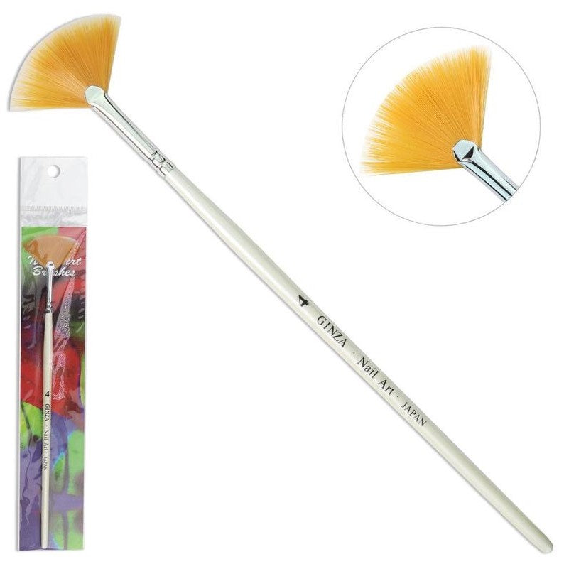 Ginza Orange Fan-Style Nail Art Brush (ART#4) with White Wooden Handle - Model H4 #260
