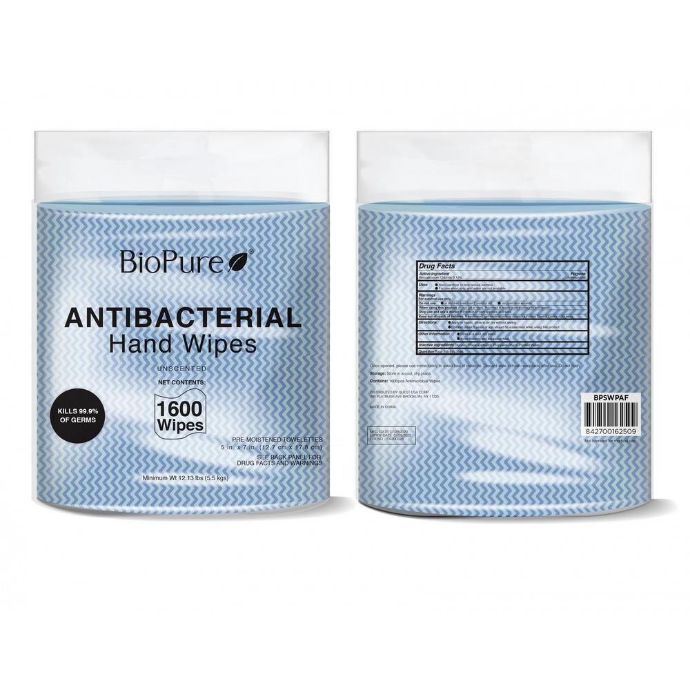 BioPure Refill Pack of 1600 Antibacterial Hand Wipes for Hygiene