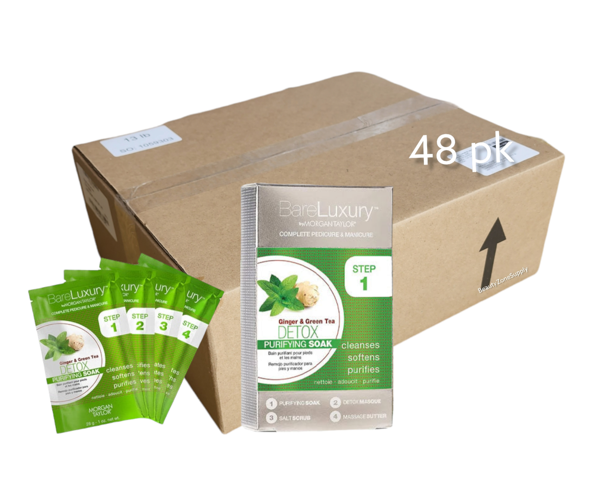 Bare Luxury Premium Pedicure 4-in-1 Detox Pack with Ginger and Green Tea - 48-Pack Case #51319
